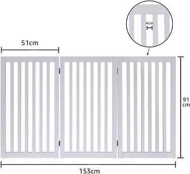 Захисний бар'єр для собак Unipaws, без свердління, дерев'яний, розкладний, для захисту сходів, воріт, каміну (3 елементи, 91 см), білий 153 x 91 см