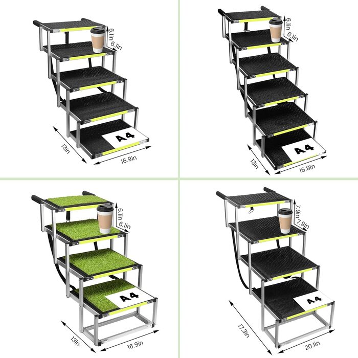 Сходинки для собак Robuster з 6-шарового алюмінію з тканини 1680D PVC – протиковзкі, легкі та портативні – ідеально підходять для авто, SUV, вантажівок – Чорний (106 x 80 x 43 см)