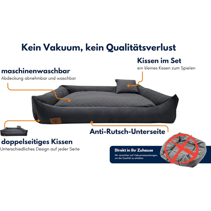 Ліжко для собак Odolplusz XXL, 120x90 см - знімний, водонепроникний чохол, зручний кошик для великих та середніх собак, миється та міцне, Графіт, 80 x 120 x 20 см