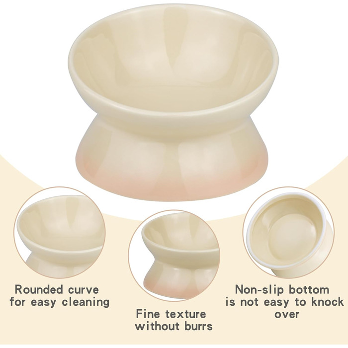 Підвищена годівниця для котів та собак Busnos, керамічна миска для води та їжі, жовта, 15.5x15.5x11 см