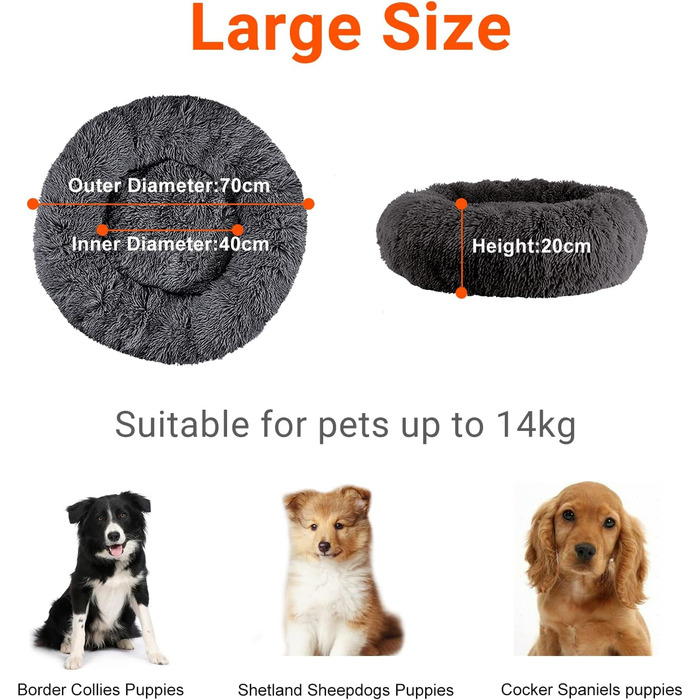 OKPOW Кругле ліжко для собак та котів: м'яке, антистресове, Ø60 см, темно-сірий (M)