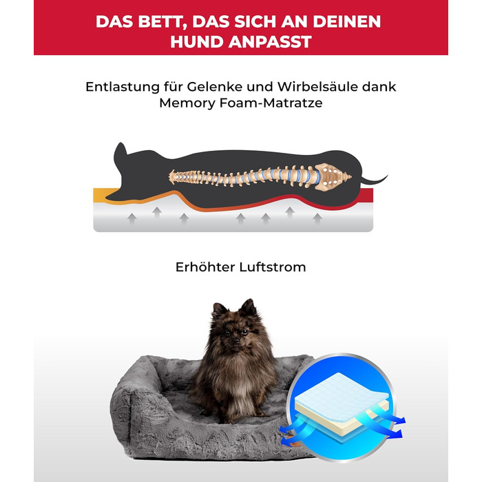 Ортопедичне ліжко для собак Deluxe Exklusiv XS (50x70 см) з Memory Foam, антиковзаючою основою, можливостю прання, колір антрацит, Made in Germany