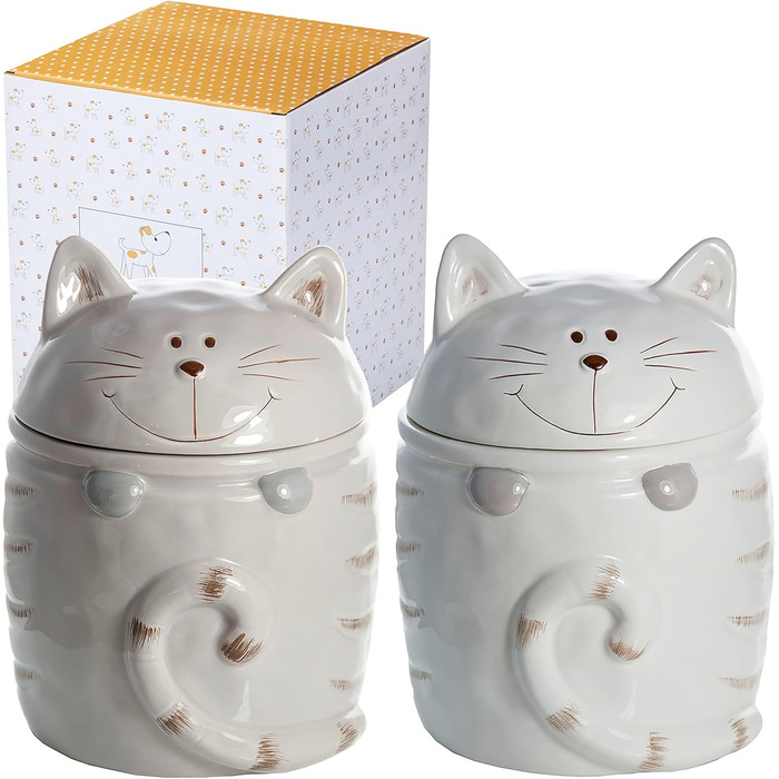 Набір керамічних контейнерів для зберігання Spotted Dog Gift Company, 2 шт. з кришкою, котячий дизайн, куховий декор, подарунок для любителів котів