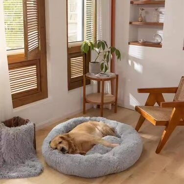 Кругле ліжко для собак та котів Nisrada, 80 см, сірого кольору, м'яке, зручне, з неслизьким дном, для цуценят та великих собак, 80x80x20 см