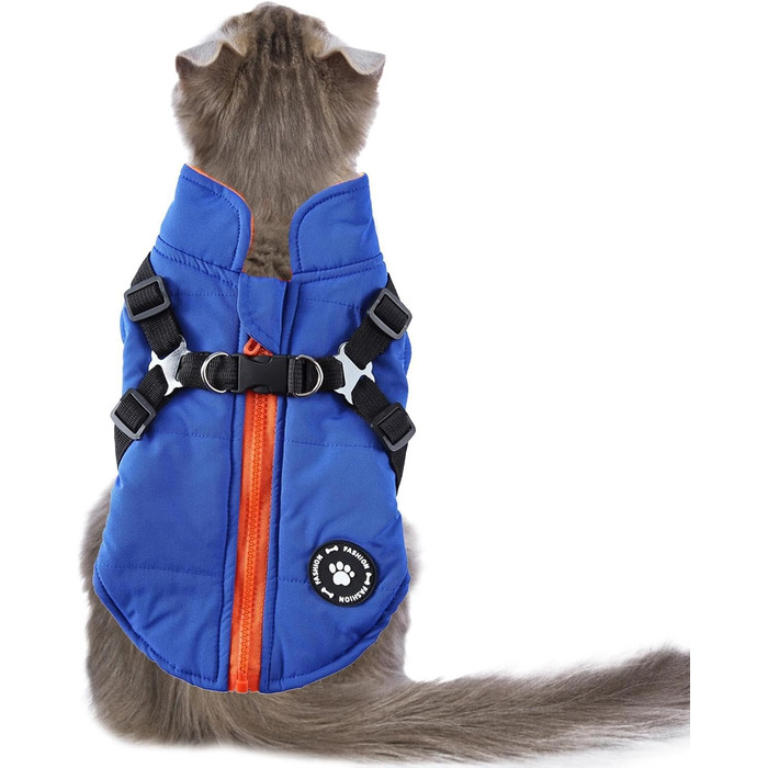 Водонепроникна куртка для собак з шлейкою та D-посиланнями, тепла зимова куртка для собак, Wepen, блакитна, розмір S