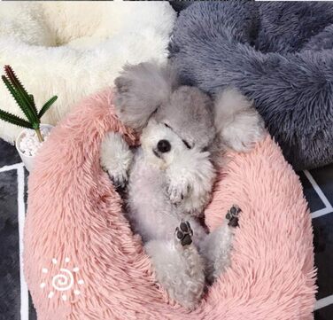 М'яке ліжко для собак та котів великих розмірів, круглої форми, плюшеве, біле, діаметр 100 см