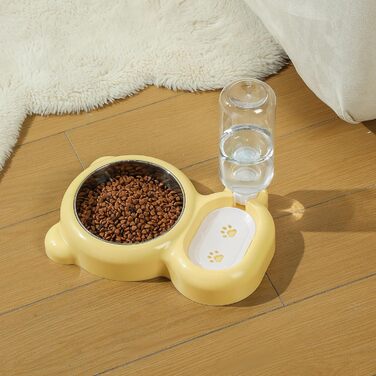 Набір мисок для собак та котів з водопоїтелем та мисками з нержавіючої сталі (світло-жовтий)