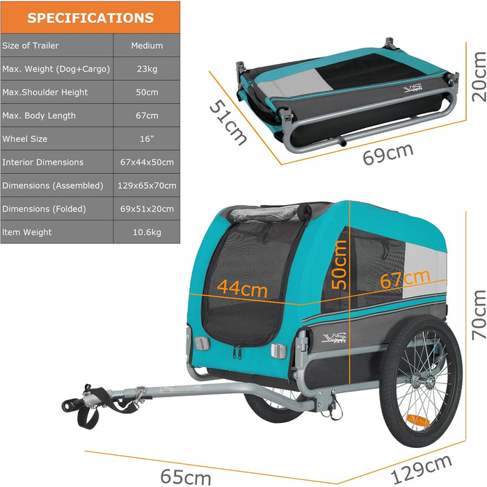 Фаркоп для собак Tiggo VS Pets M – велосипедний причіп для собак, блакитний