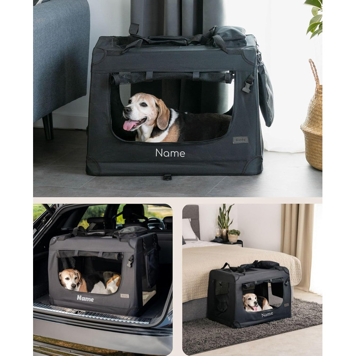 Транспортна переноска для собак Lionto, складна, 70x52x50 см, з ручками та ковдрою, для котів та собак до 15 кг, міцна переноска з тканини, чорна