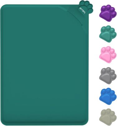 Водонепроникний килимок для годівлі домашніх тварин з високими бортиками, 55 x 38 см, силіконовий, нековзний, для собак та котів, запобігає розливанню води (зелений, 48 x 30 см)