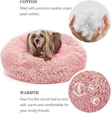 Кругле ліжко для собак та котів Donut, м'яке плюшеве, 80 см, рожеве