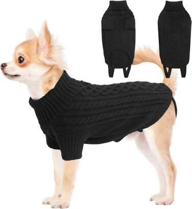 Теплий святковий пуловер для собак - чорний, для чихуахуа та інших маленьких порід, з отвором для повідка (S, груди 40 см, спина 28 см)