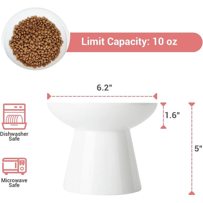 Керамічна годівниця для котів CEEFU - широка, піднята, без свинцю та кадмію, 15,7x12,7 см, біла