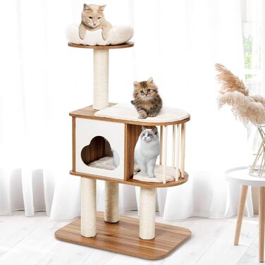 Котячий будиночок GYMAX: стабільний котячий будиночок, котячі меблі, котячий когтетоп, крізь-дерево для котів, висота 117 см (колір: коричневий)