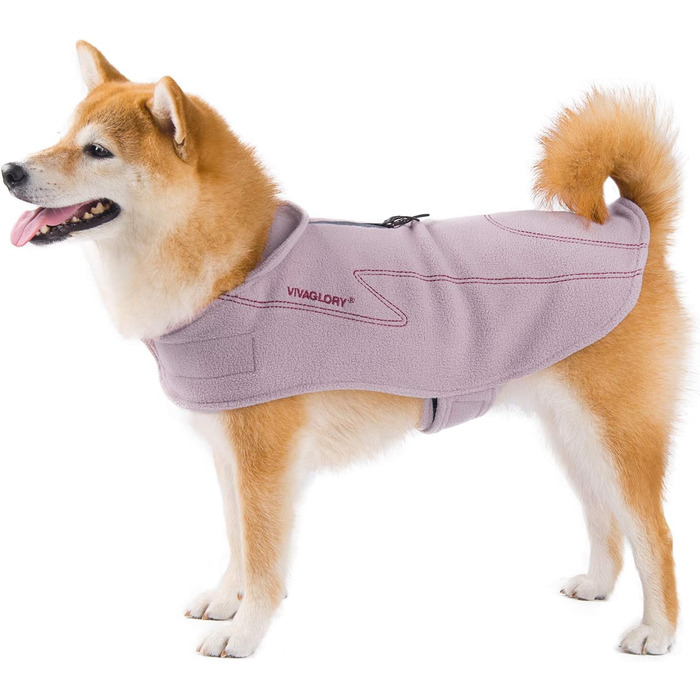 Тепла флісова куртка VIVAGLORY для собак, рожевого кольору, розмір M (обхват грудей 56-68 см), з застібкою-липучкою та отвором для повідка