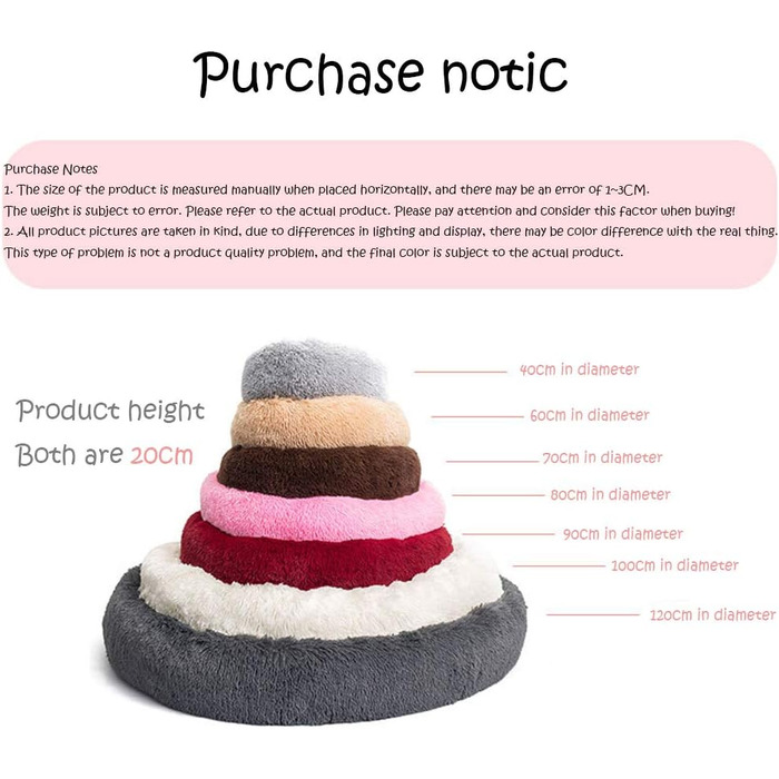 Кругле ліжко для собак FANSU з м'якого плюшу, ковзаюча база, ліжко для котів у формі пончика, розмір та колір обираються (Теплий сірий, 60 см)