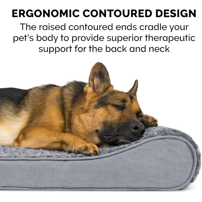 Крісло-лежанка для собак великих порід Furhaven з піною з пам'яті, знімний та пральний чохол, до 81,6 кг, ультра-м'яке штучне хутро та велюр, контурна матрацна поверхня, сірий колір, розмір XXXL (147 x 107 x 23 см)