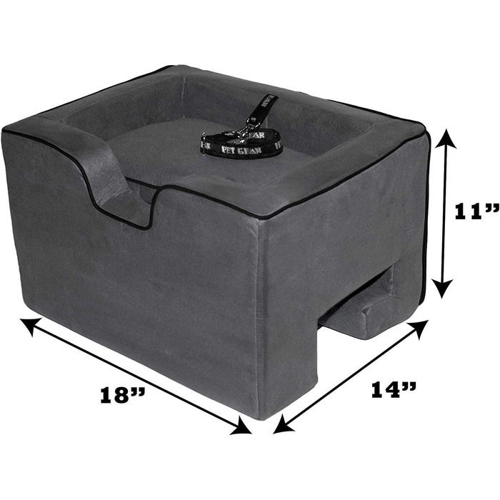 Автокрісло Pet Gear Lookout Booster для собак, сірого кольору, з м'яким кріслом та страхувальним тросом. Легке встановлення без інструментів.