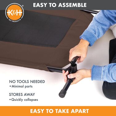 Охолоджуване собаче ліжко K&H Pet Products з піднятим бортиком для вулиці, з дихаючою сіткою, неслизькими гумовими ніжками, портативне (Шоколад/Чорна сітка, L 142 x B 97 x H 23 см)