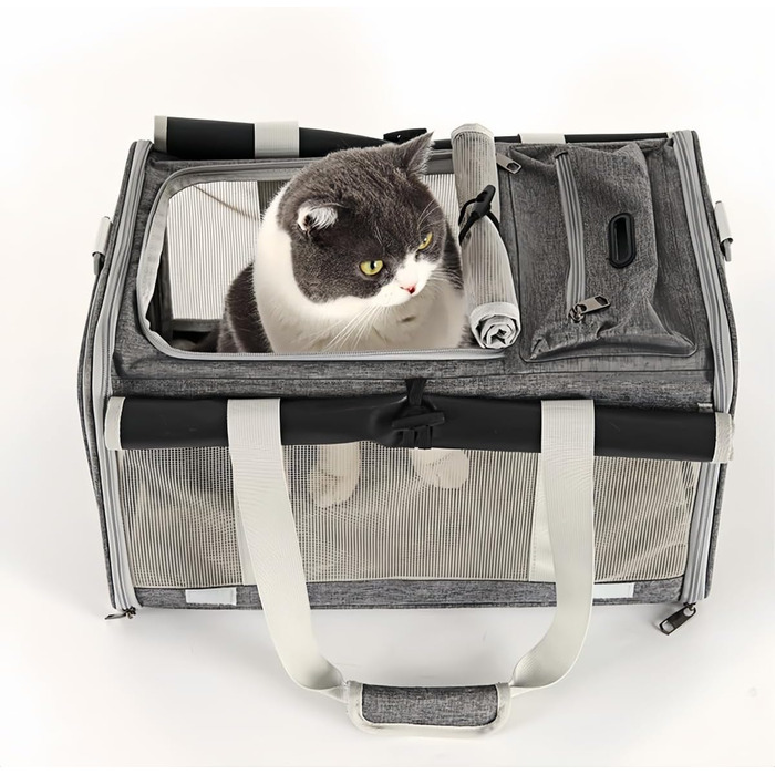 Транспортна сумка для котів та собак до 8 кг, сірого кольору. Зручна, дихаюча, з ремінєм через плече та надійними застібками. Ідеально для подорожей, ветеринара, авто та літака.