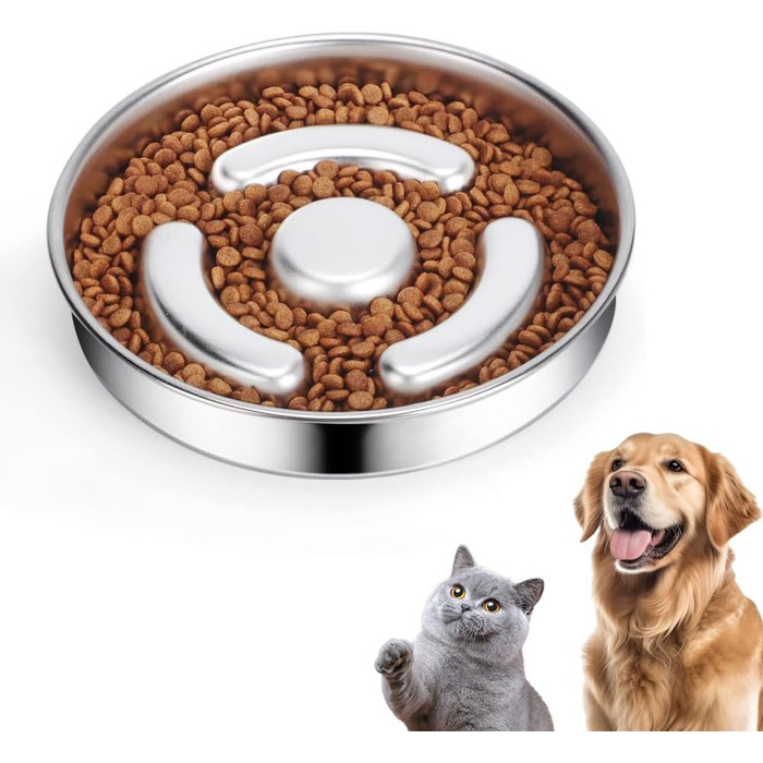 Миска для собак зі нержавіючої сталі, Slow Feeder, Ø 21 см, антислизька, для уповільненого годування, запобігає ковтання, проти запор, для собак, кольорова миска (Колір 2)