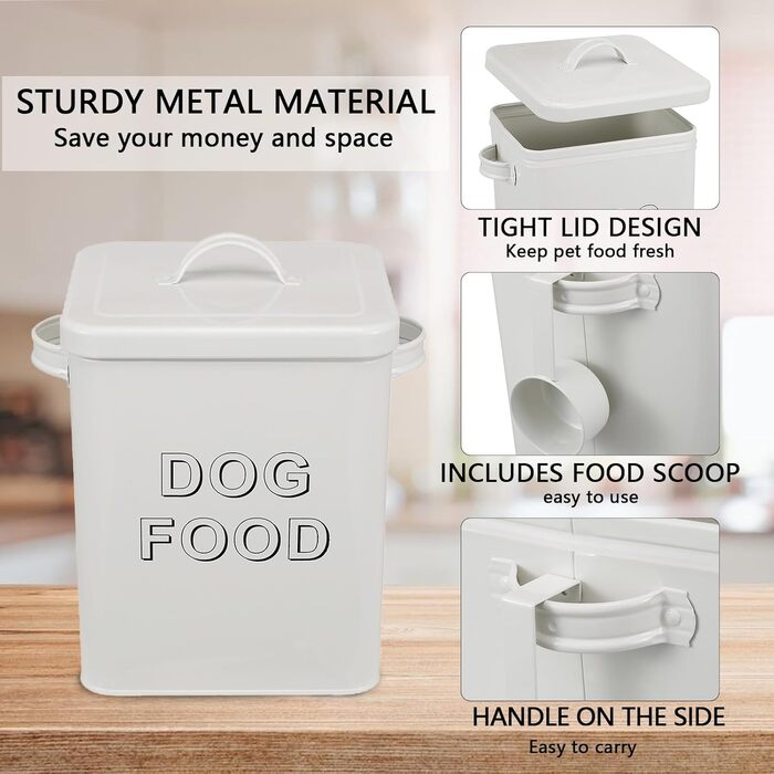 Контейнер для корму для собак, 5л, з кришкою та мірною ложкою – герметичний контейнер для сухого корму, білий, для зберігання корму та ласощів, для дому