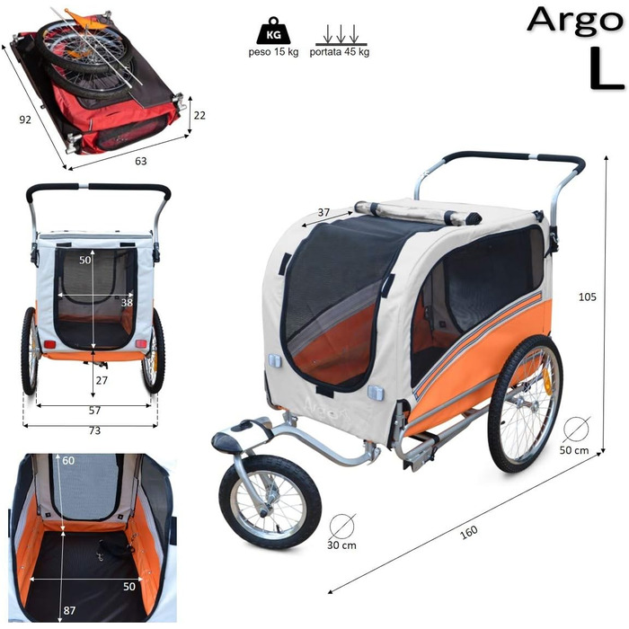 Причіп для собак Papilioshop Argo - великий, зелений (S-M-L)