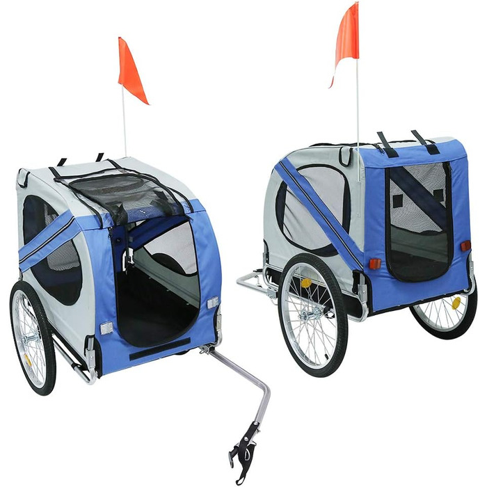Багатофункціональний велопричіп 2-в-1: для дітей та домашніх тварин. Велосипедний візок-причіп, 2 місця, сірий/блакитний (137x73x90 см)