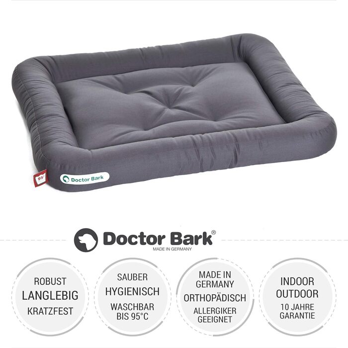 Ортопедичне ліжко для собак Doctor Bark, 75x65 см, сірий колір, миється при 95°C, гігієнічне, міцне та зручне