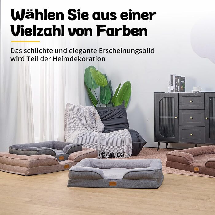 Ортопедичне ліжко для собак середніх та великих порід 109x84x21 см, високощільна піна з високим пружним ефектом, знімний водонепроникний чохол, зручне та антиковзаюче, темно-сірий колір