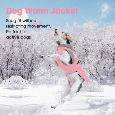 Зимовий теплий куртка для собак Nanaki з флісовою підкладкою, водонепроникний, світловідбиваючий, з отвором для повідка, пухнастий комір, середній розмір, для прогулянок на вулиці, полювання, простий у використанні (Large, Pink)