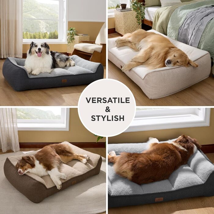 Крісло-лежанка для собак BEDSURE великих порід - 89x63 см, товста підстилка, водонепроникний чохол, антиковзаюча поверхня, м'який плюш Sherpa, темно-сірий колір