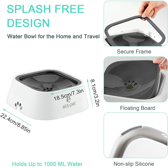 Миска для води для собак, поїльник-дозатор 1л, нековзна, без витоку, для подорожей, плаваюча, проти вилизування, без розливання, для домашніх тварин, котів, авто, подорожей, на вулицю, в дім