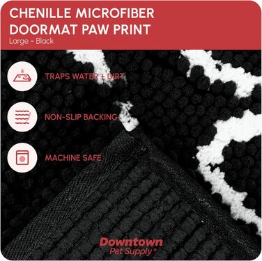 Килимок для собак My Doggy Place з мікрофібри для брудних лап, 91.4 x 66 см, швидковисихаючий, вбираючий, для прання та сушки в машині, з антиковзким гумовим покриттям (91 x 66 x 3 см, Чорний з відбитком лапи)