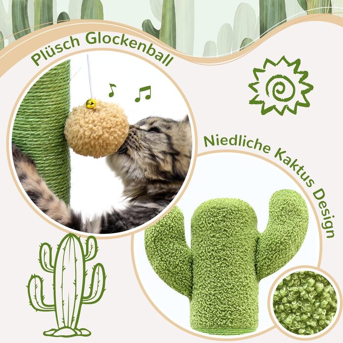 Котячий комплекс Globlazer Kaktus Grun XXL: стійка з сизалю 94 см, іграшки, для великих котів