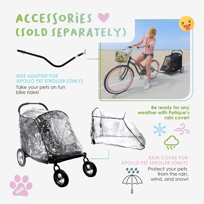 Дитяча та собача коляска Apollo 3-в-1 | Легка, складна, портативна переноска для собак та котів | Чорна