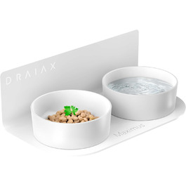 Керамічна миска для собак DRAIAX ElegantFeed M, підвісна, знімна, біла, настінна годівниця для собак