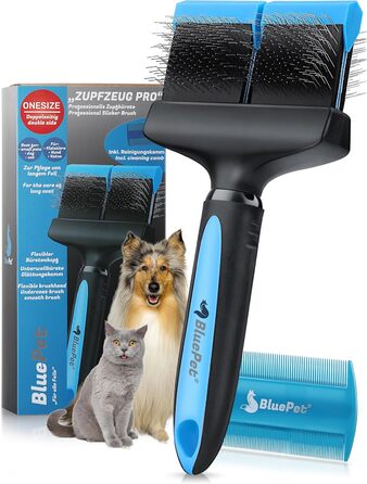 BluePet ZupfZeug Pro професійна щітка для довгошерстих собак і котів, синя, подвійна, для видалення підшерстя, ковтунів і вузлів