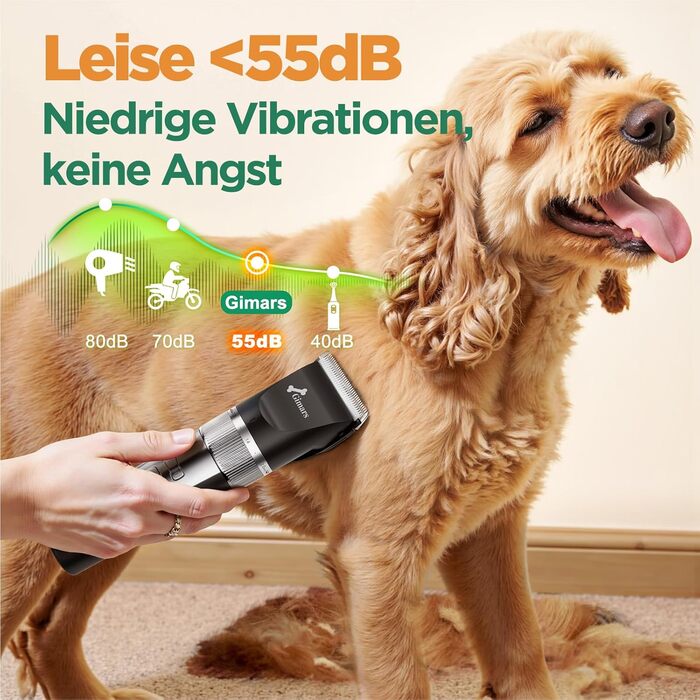 Гімрас 6-в-1 професійна машинка для стрижки собак з набором ножиць, 7000 об/хв, тиха, акумуляторна, для густого хутра, 4-в-1 триммер для лап, срібна