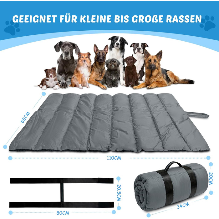 Водонепроникний килимок для собак Lohofrnny 110 x 68 см, потовщений, м'який, пральний, для подорожей, кемпінгу, відпочинку на природі (Оливковий, Сірий)