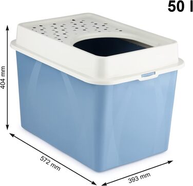Лотто Мiпет Еко Берти: туалет для котів з верхнім входом, пластик (PP перероблений), бежевий/білий, (57.2 x 39.3 x 40.4 см) (Блакитний/Білий)