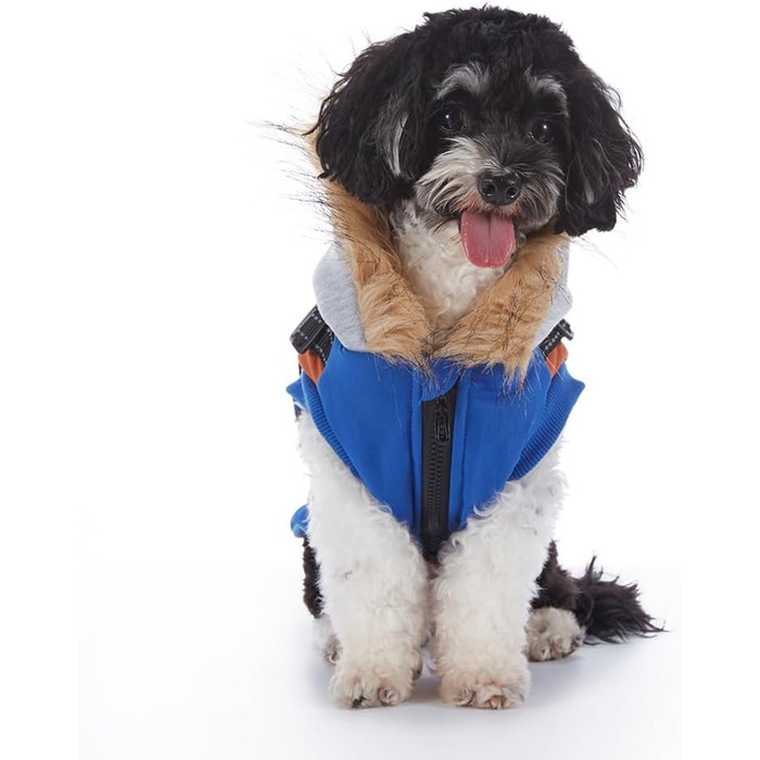 Тепла куртка-худі для собак маленьких та середніх порід, водонепроникна та вітронепроникна. З світловідбиваючим кріпленням для шлейки. Синій колір, розмір X