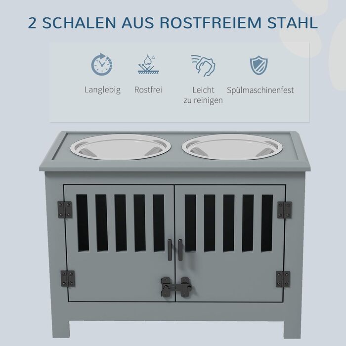 Підставка для годівлі собак PawHut з двома мисками, 2 x 2L, нержавіюча сталь, сіра