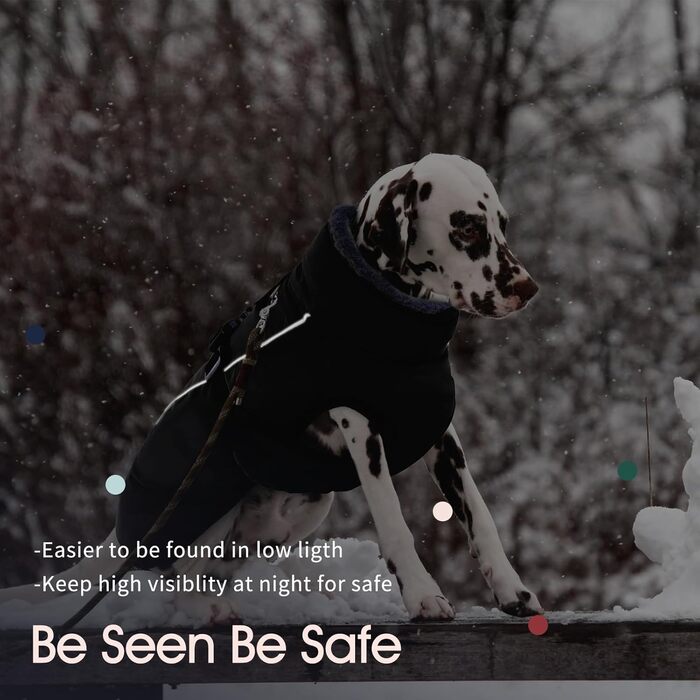 Зимовий теплий теплий одяг для собак IECOii, чорний, регульований, з пряжкою, флісова комір, для маленьких, середніх та великих собак (Large, обхват грудей 53-62 см)