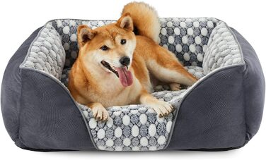 М'яке ліжко для собак великих і середніх порід, точковий фланель, антистресова, 90x65x23 см, сіро-блакитний колір
