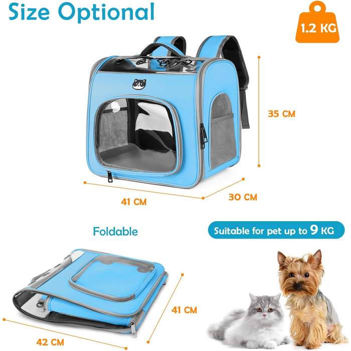 ALLSOPETS рюкзак для котів і собак, складаний, з переднім входом і дихаючою сіткою, для подорожей, прогулянок, синій