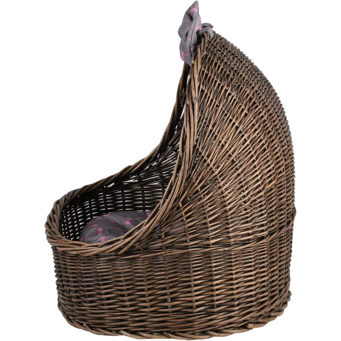 Плетіний лежак для кота з подушкою, з лози (темно-коричневий/сірий)