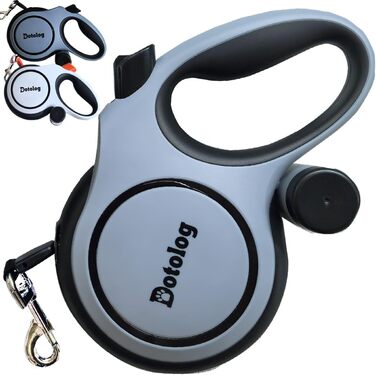 Рулетка для собак Dotolog 8м, висувна повідка для собак середніх та великих порід до 50 кг, повідка-рулетка, сіра/чорна