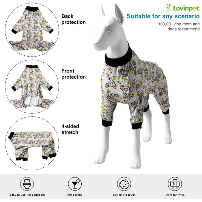 Піжама для великих собак LovinPet, рожевий принт, розмір M (XXX-Large, жовтий), обтислий крій
