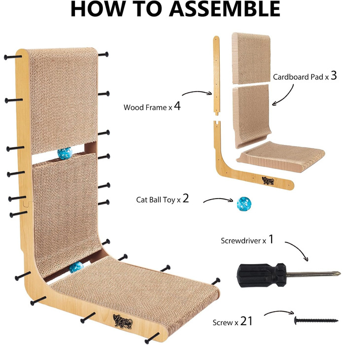 Вертикальний когтетоп для котів L-подібної форми, 23,6 дюйма, кріплення на стіну